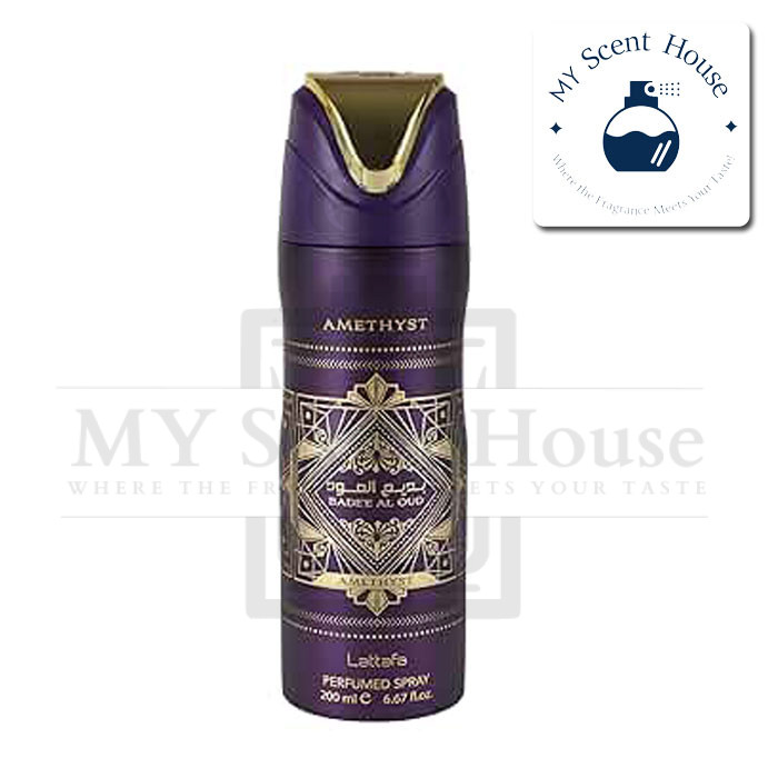 badee-al-oud-amethyst-2 Badee Al Oud Amethyst Perfumed Spray Body Mist 200ML - Image 1